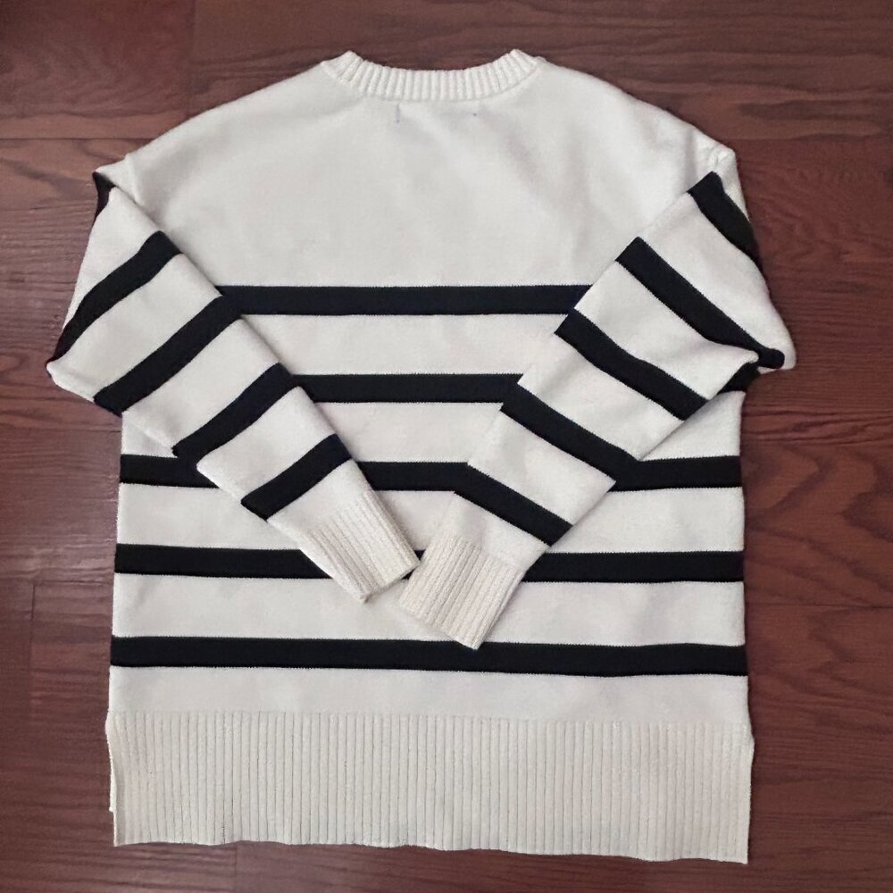 French Connection Striped Crewneck Sweater Size Small Drop Shoulder - Picture 8 of 10